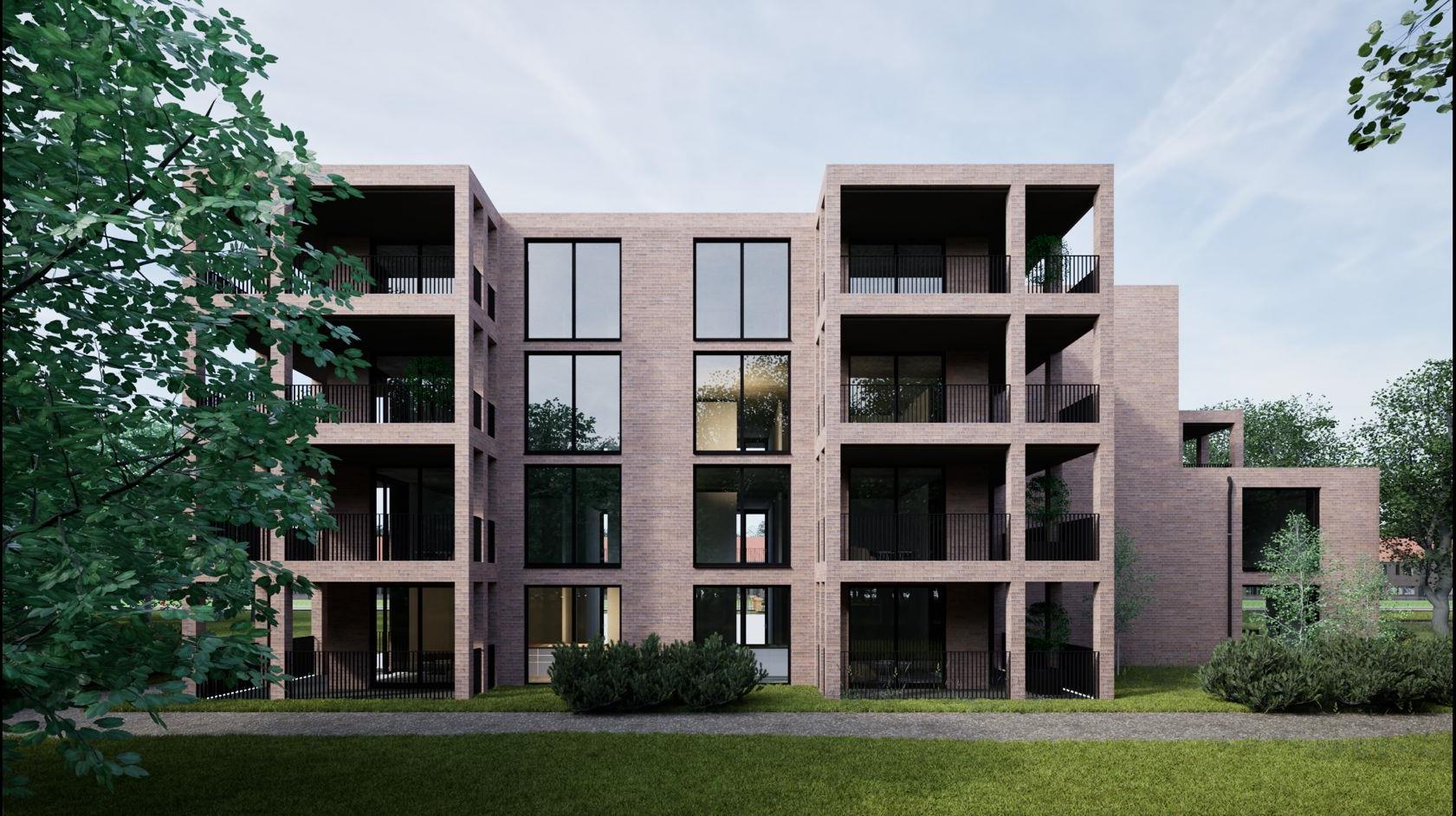 Garden side of Lindenhof with balconies and large windows